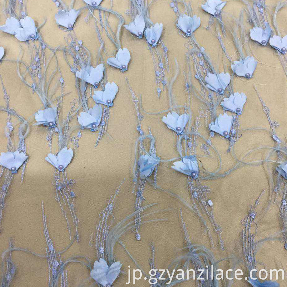 blue feather embroidery lace